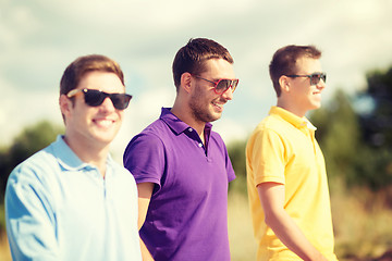 Image showing group of friends walking on the beach