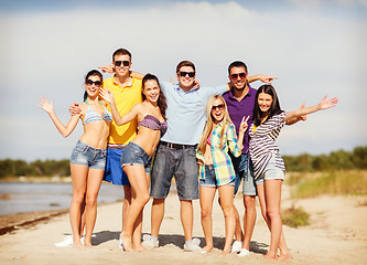 Image showing group of friends having fun on the beach