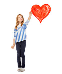 Image showing girl drawing big red heart in the air