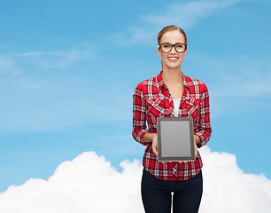 Image showing smiling girl with blank tablet pc screen