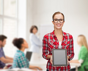 Image showing smiling girl with blank tablet pc screen