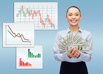 Image showing young businesswoman with dollar cash money