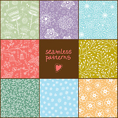 Image showing Set of eight colorful floral patterns