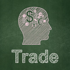 Image showing Finance concept: Head With Finance Symbol and Trade on chalkboard background