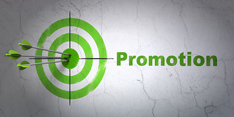 Image showing Marketing concept: target and Promotion on wall background