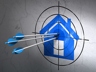 Image showing Safety concept: arrows in Home target on wall background