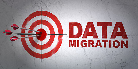 Image showing Data concept: target and Data Migration on wall background