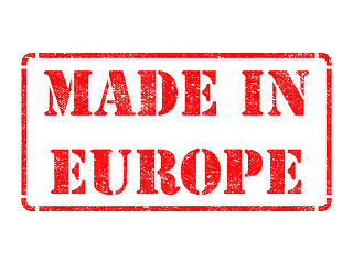 Image showing Made in Europe - inscription on Red Rubber Stamp.