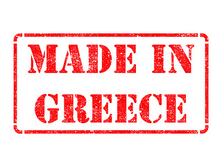 Image showing Made in Greece - inscription on Red Rubber Stamp.