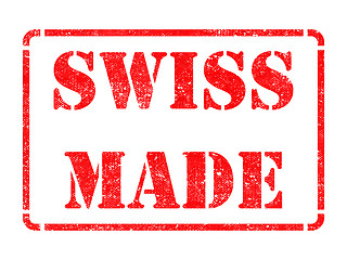 Image showing Made in Swizerland - inscription on Red Rubber Stamp.