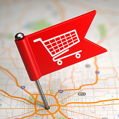 Image showing Shopping Concept - Small Flag on a Map Background.