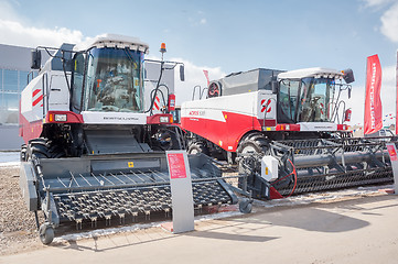 Image showing Harvesters on agricultural machinery exhibition