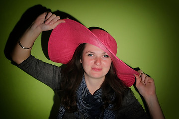 Image showing Woman with pinky hat