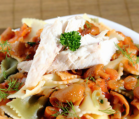 Image showing Pasta with mushroom sauce and fish