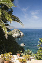 Image showing deck gardern patio over sea sicily