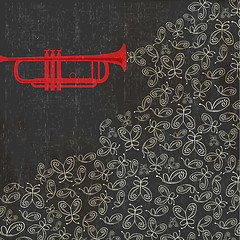 Image showing Music background with trumpet and butterflies