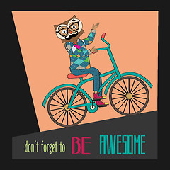 Image showing Hipster poster with nerd owl riding bike