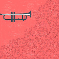 Image showing Music background with trumpet and butterflies