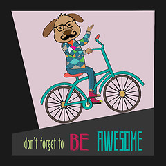 Image showing Hipster poster with nerd dog riding bike