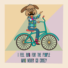 Image showing Hipster poster with nerd dog riding bike