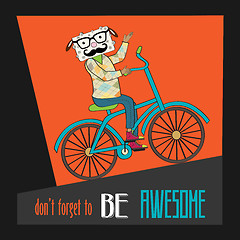 Image showing Hipster poster with nerd sheep riding bike