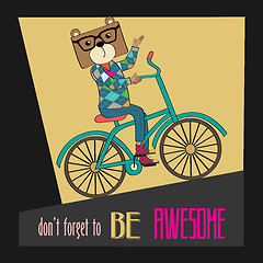 Image showing Hipster poster with nerd bear riding bike