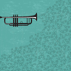 Image showing Music background with trumpet and butterflies