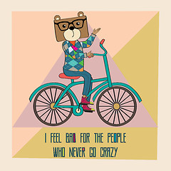 Image showing Hipster poster with nerd bear riding bike