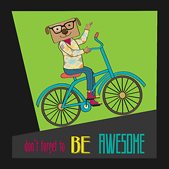 Image showing Hipster poster with nerd dog riding bike