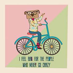 Image showing Hipster poster with nerd dog riding bike