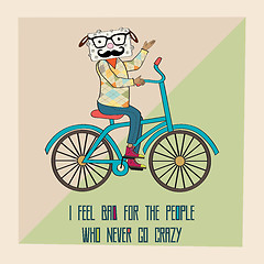 Image showing Hipster poster with nerd sheep riding bike