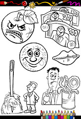 Image showing cartoon sayings set for coloring book
