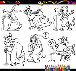 Image showing singing animals set for coloring book