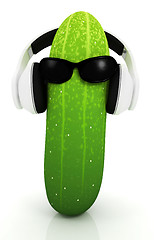 Image showing cucumber with sun glass and headphones front 