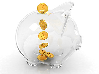 Image showing glass piggy bank and falling coins