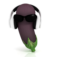 Image showing eggplant  with sun glass and headphones front 