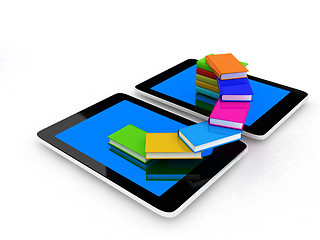 Image showing tablet pc and colorful real books