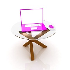 Image showing pink laptop on an exclusive table