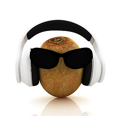 Image showing kiwi with sun glass and headphones front 