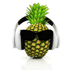 Image showing Pineapple with sun glass and headphones front 