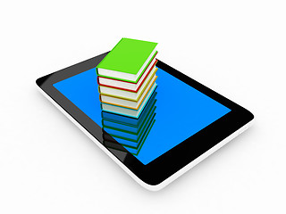 Image showing tablet pc and colorful real books