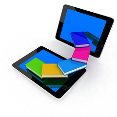 Image showing tablet pc and colorful real books