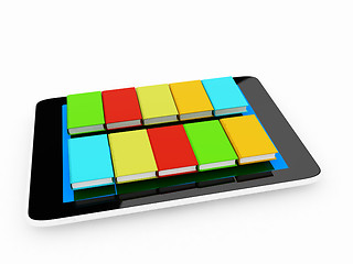 Image showing tablet pc and colorful real books