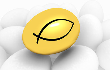Image showing Gold egg among the usual with a symbol of Christianity 
