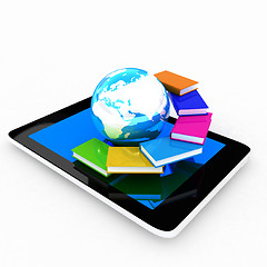 Image showing tablet pc and earth with colorful real books