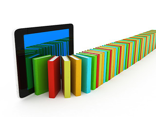 Image showing tablet pc and colorful real books