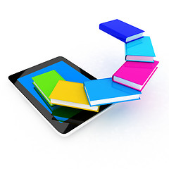 Image showing tablet pc and colorful real books