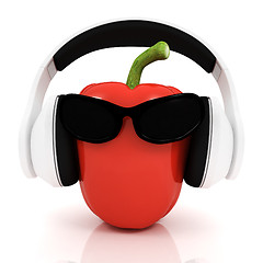 Image showing Bell peppers with sun glass and headphones front 