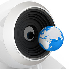 Image showing Web-cam and earth. Global on line concept. Close-ap