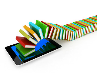 Image showing tablet pc and colorful real books